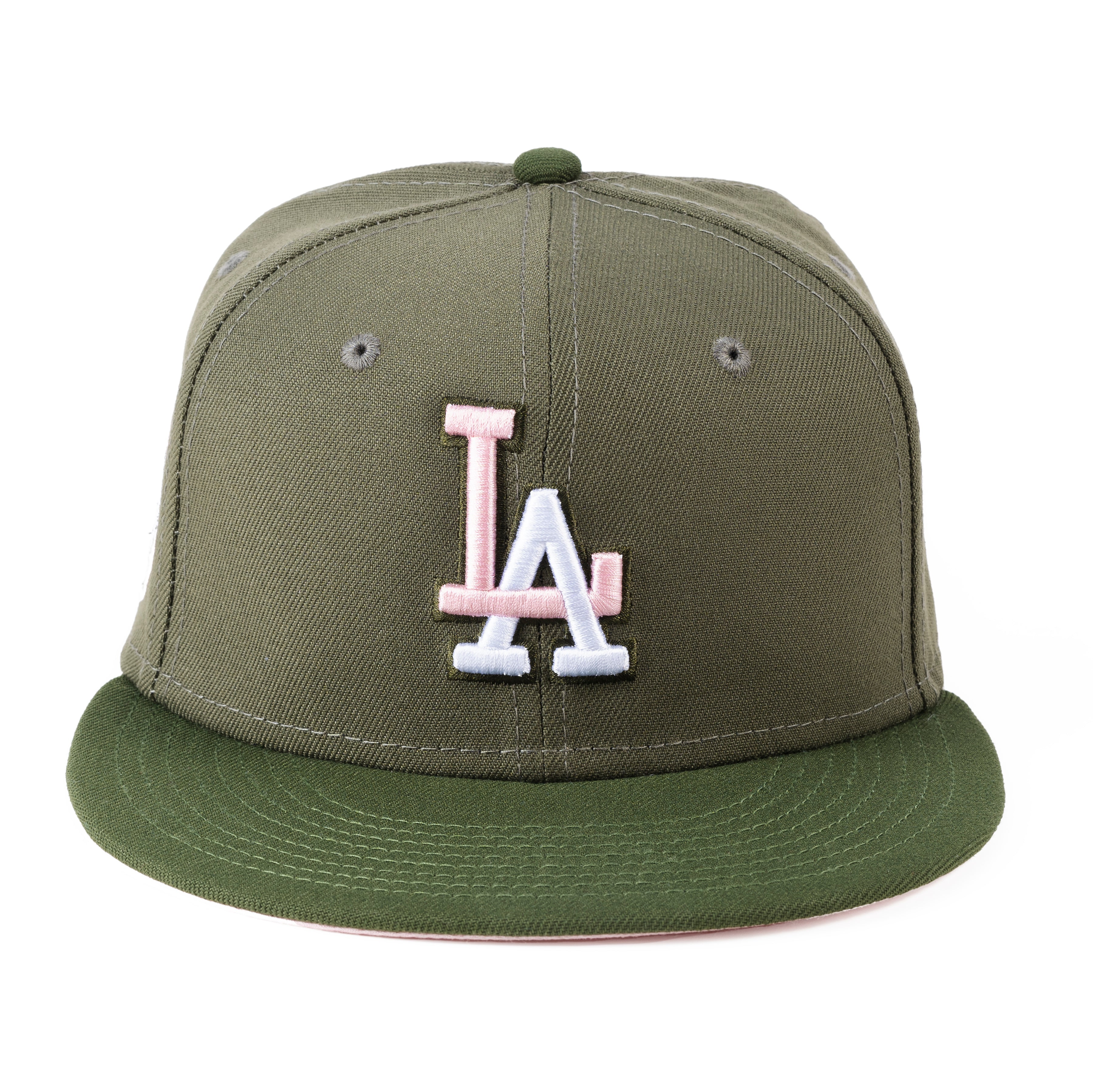 LOS ANGELES DODGERS PINK OLIVE PACK NEW ERA 59FIFTY HAT THE DAIRY CLUB